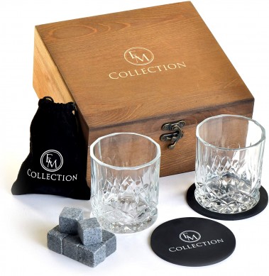 factory customized Whiskey Ice Stone -
 The best Wine gift set  for men reused ice cube stone lead free whiskey glass and coaster in luxury wooden box  – Shunstone