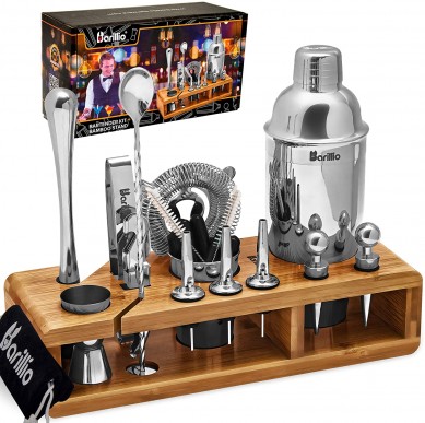 Barman Kit Cocktail Shaker Set roestfrij stiel bar ark boston barman cocktail shaker bar ark set mei bamboe houten stand