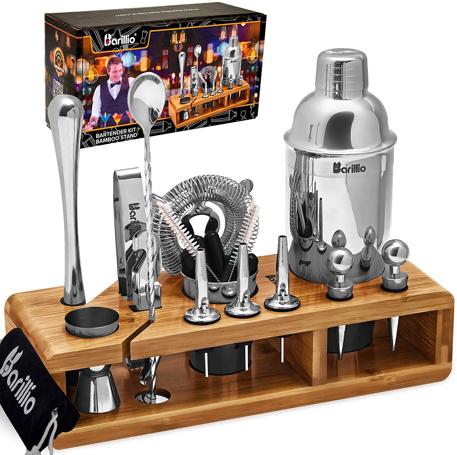 New Fashion Design for Chilling Whisky Ice Stone -  Bartender Kit Cocktail Shaker Set  stainless steel bar tools boston bartender cocktail shaker bar tools set with bamboo wood stand – Shuns...