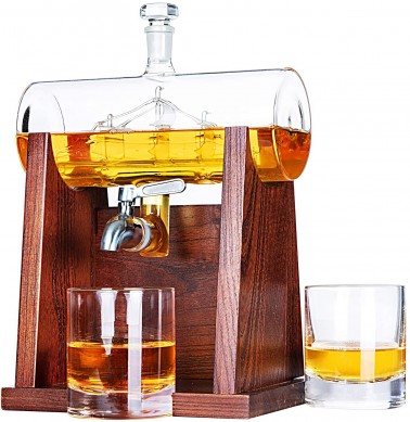 High quality Crystal Decanter lead free glass barrel shape wine decanter by wooden holder