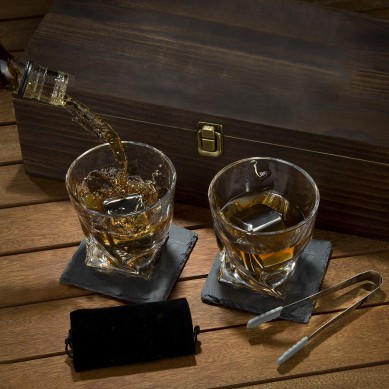 Premium Whiskey Stones Gift Set for Men Stainless Steel Whiskey Rocks Twisted Whiskey Glasses