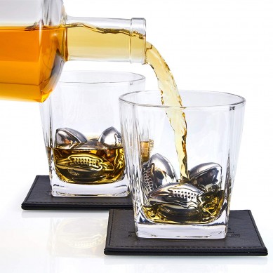 Football Whiskey Stones Gift Set Whisky Glasses Flask Tongs Coasters with Gift Box