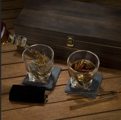 Wholesale Discount Whiskey Stones Gift Set Granite Chilling Rocks Crystal Shot Glasses In Wooden Box