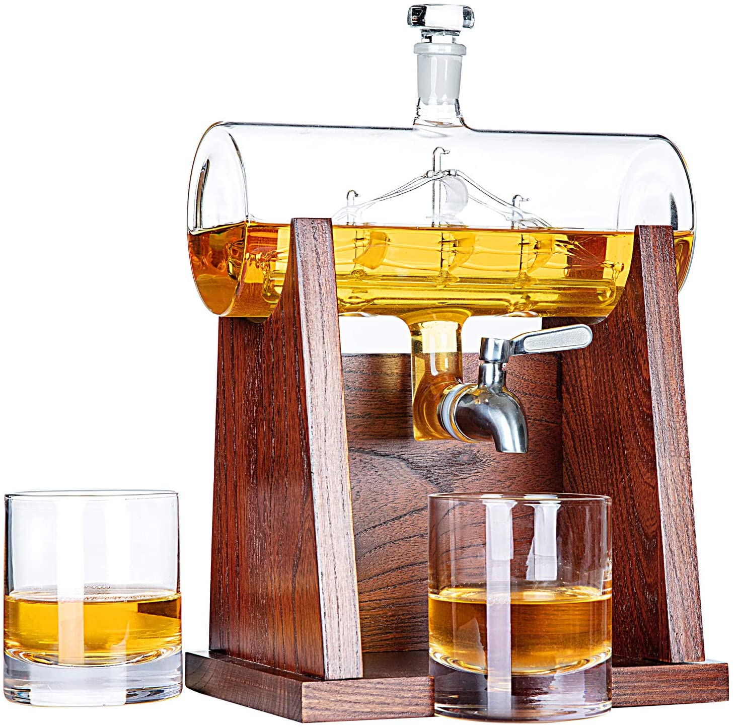 Top Suppliers Ice Cubes -  High quality Crystal Decanter lead free glass barrel shape wine decanter by wooden holder – Shunstone
