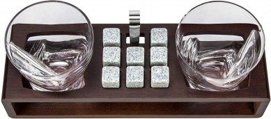 Old Fashioned Cigar Whiskey Glasses Cigar Rest Gift Set bar accessories on Wooden Tray