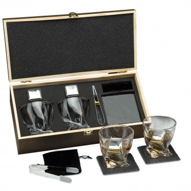 အမျိုးသားများအတွက် ပရီမီယံဝီစကီကျောက်တုံးလက်ဆောင်အစုံပါသော Stainless Steel Whisky Rocks Twisted Whisky Glasses
