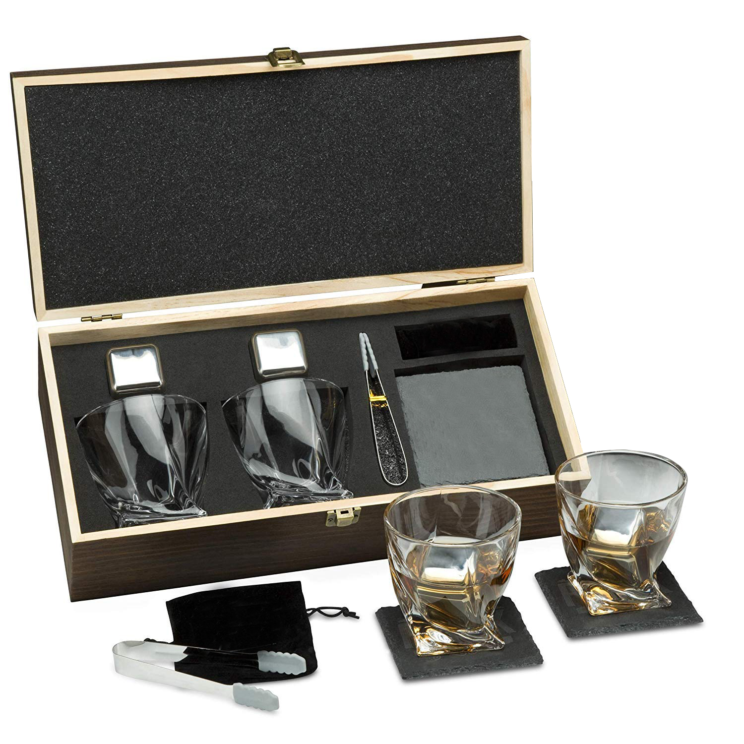 Premium Whiskey Stones Gift Set for Men Stainless Steel Whiskey Rocks Twisted Whiskey Glasses Featured Image