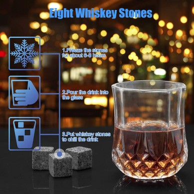 nature stone coaster Reusable Ice Cubes Chilling Stones crystal whiskey wine glass wooden gift box set