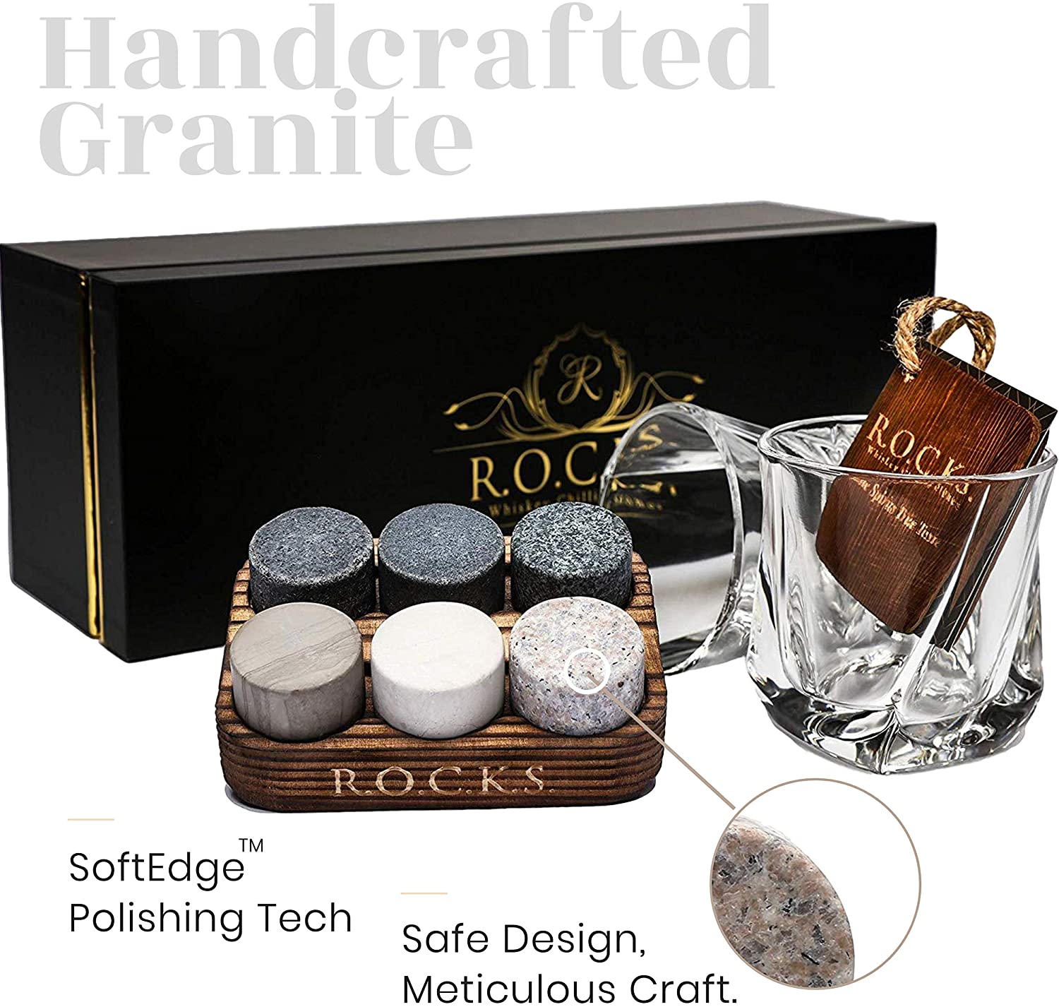 New Fashion Design for Chilling Whisky Ice Stone -  Premium Granite Round Sipping Rocks  Crystal Glasses in Storage Tray – Shunstone