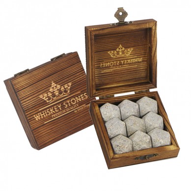 Popular whiskey set Small wooden box Diamonds whiskey stone 9 pcs of high quantity chilling stone