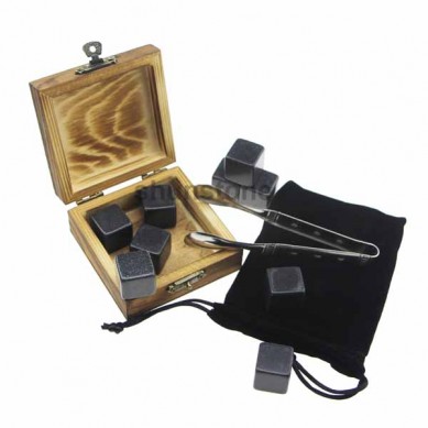 2019 top seller 6pcs of whisky rock polished whiskey stone set burning wooden boxes