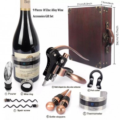 SHUNSTONE Antique Wooden Box Rabbit Wine Corkscrew Wine Accessories Gift Set