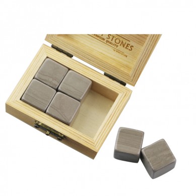 Bëlleg Whisky Stones Kadosiddien Set mat 6 Meint vun Zäit Wood GRAIN vun Natural Wooden Box Deng Gedrénks ze Chill