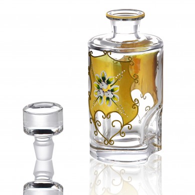 Amazon Hot Seller Luxury Customized Painted Gold Enamel Flower Lead-Free Crystal Engraved Whiskey Bottle Set