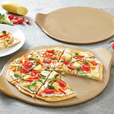 Round Beige Cordierite Pizza Stone for Baking Grilling Pizza Tools for Oven and BBQ Grill
