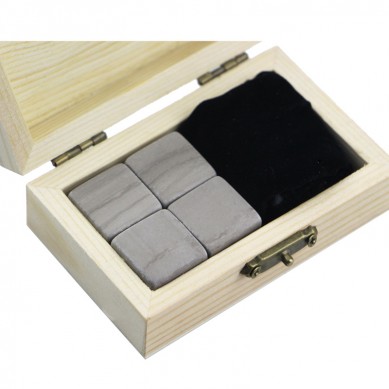 4 pcs of popular set Grey marble  Drinking Stones with High Quality Chilling  Whiskey Stones With Wooden Box