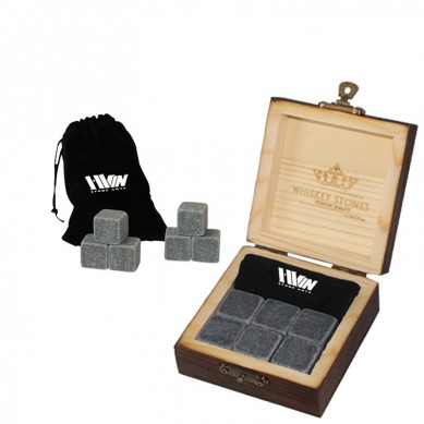 Hot Selling 6 pcs saka Gray Whisky Chilling Stones persagi lan Externally Burned Gift Box inLow Price