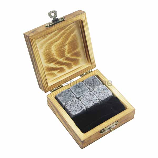 Hot sale Factory Whiskey Lovers - amazon top seller unpolished whisky stone chilling rocks Black velvet bags burning wooden boxes – Shunstone