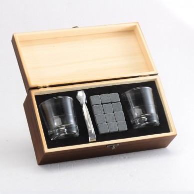 Amazon best seller Whiskey Glasses two pcs and Whiskey Stones in High Brown Wooden Box Package as Gift to whiskey Lovers