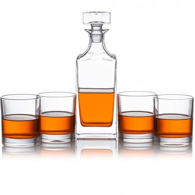 Whisky Decanter Set Perfekt foar wyn Omfettet in leadfrije karaf mei 4 oerienkommende glêzen