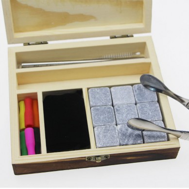 Popular kit 9 pcs of Grey whiskey ice cube stones with stainless steel straw and tong