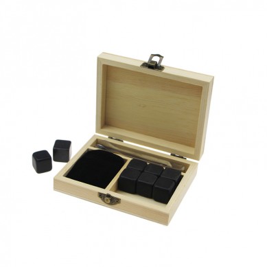 9 pcs of Black Polished Whiskey Stones Wine Gift Set with Tong and Bag from Shunstone China