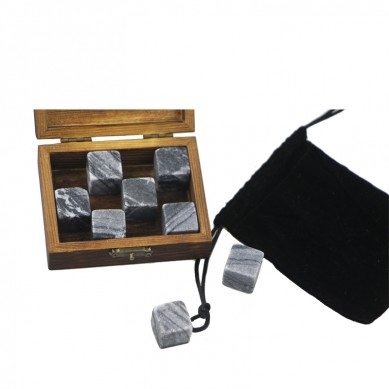 Antiquity Wood Grain 9 pcs of Whisky Stones Souvenir Chilling Whiskey Stones Bar Accessories  Whiskey Stones Velvet Bag