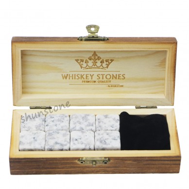 Hot Selling whishey stone Whisky Stones Burned Wooden Box  Bar Accessories