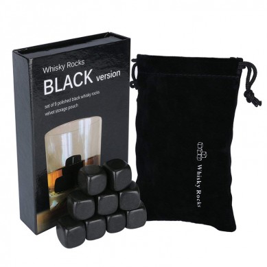 Premium Whisky Ice Rocks polish black chilling stone Set of 9 whiskey Stones with velvet bag in Magnetic buckle box