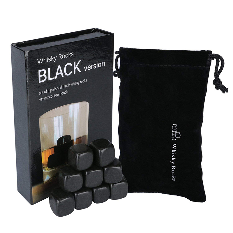 Personlized ProductsDecanters - Premium Whisky Ice Rocks polish black chilling stone Set of 9 whiskey Stones with velvet bag in Magnetic buckle box – Shunstone