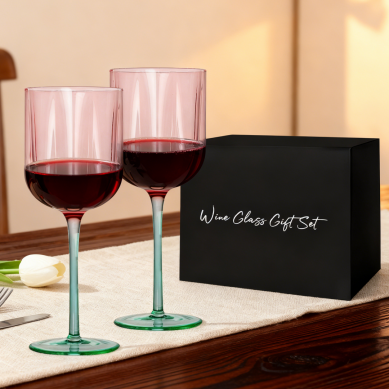 SHUNSTONE Premium Crystal Flower Shaped Burgundy Wine Glass Gift Set for Ladies Birthday Valentine’s Day Wedding Party
