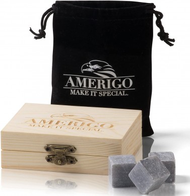 Pedras de whisky Soapstone de Amazon quen reutilizables con caixa de madeira gravada