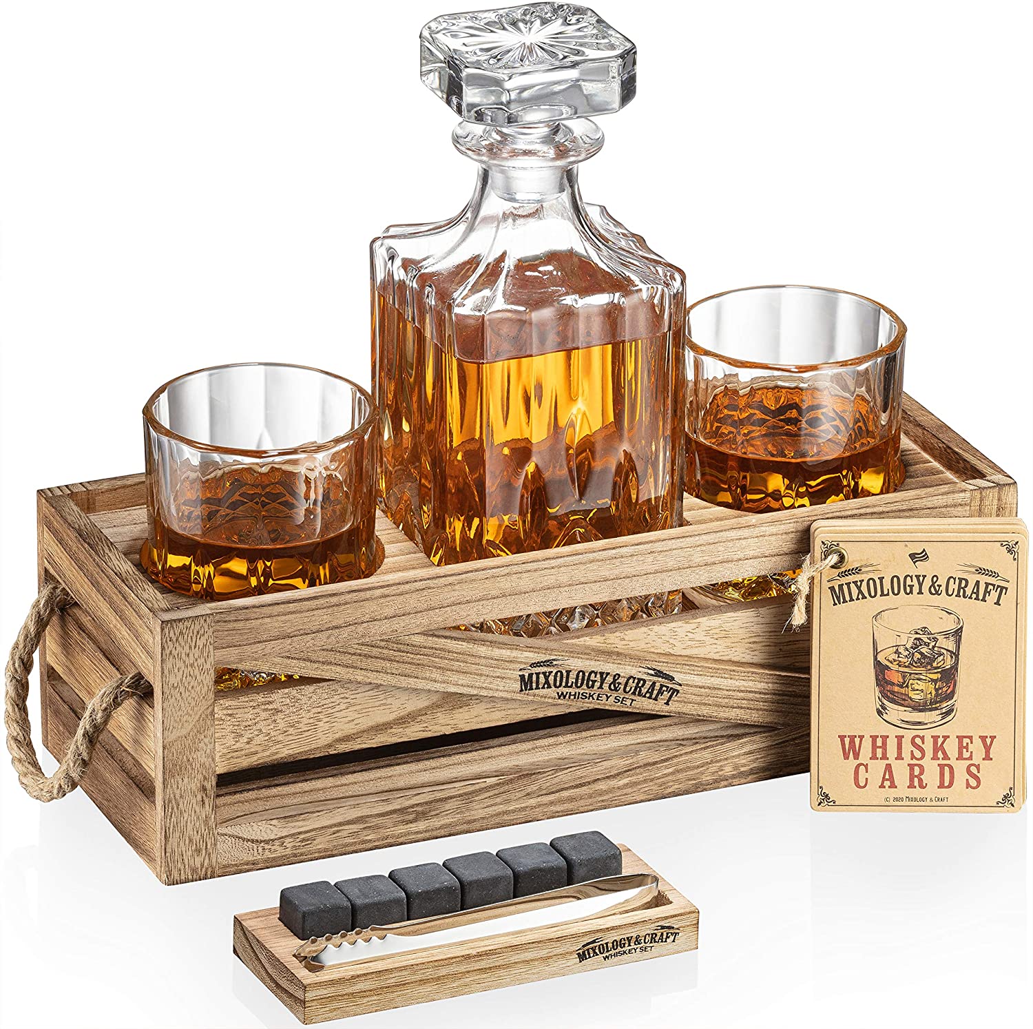 Amazion whisky stone gift set including whiskey decanter wine glass wooden holder Featured Image