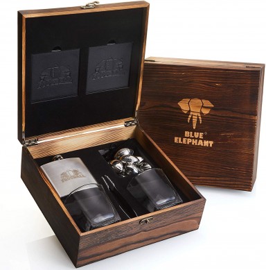 Football Whiskey Stones Gift Set Whisky Glasses Flask Tongs Coasters with Gift Box