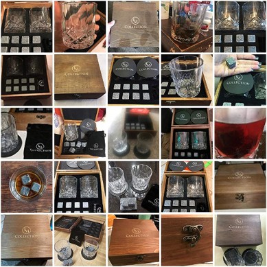 The best Wine gift set  for men reused ice cube stone lead free whiskey glass and coaster in luxury wooden box