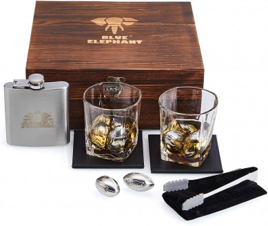 Football Whiskey Stones Gift Set Whisky Glasses Flask Tongs Coasters with Gift Box
