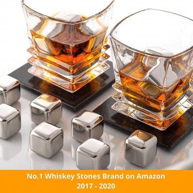 Amazon hot selling whiskey glass and stainless ice cube stone wooden box gift  set