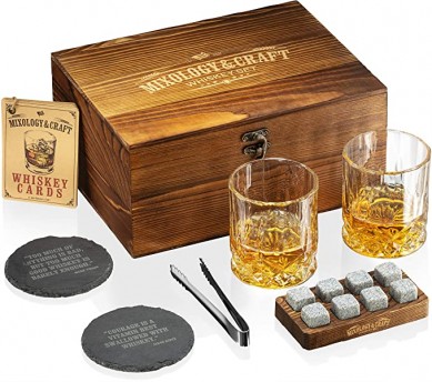 Amazon choice Whiskey Lovers Gifts For Men whiskey stone and stone coaster bar clubs Whiskey Glasses Ice Cube Set in luxury wooden box