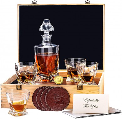 Piedras de whisky premium con vasos Decantador de whisky con copa de vino de cristal de 10 oz con posavasos