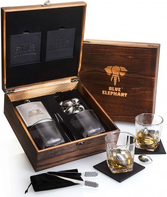 Football Whiskey Stones Gift Set Whisky Glasses Flask Tongs Coasters with Gift Box