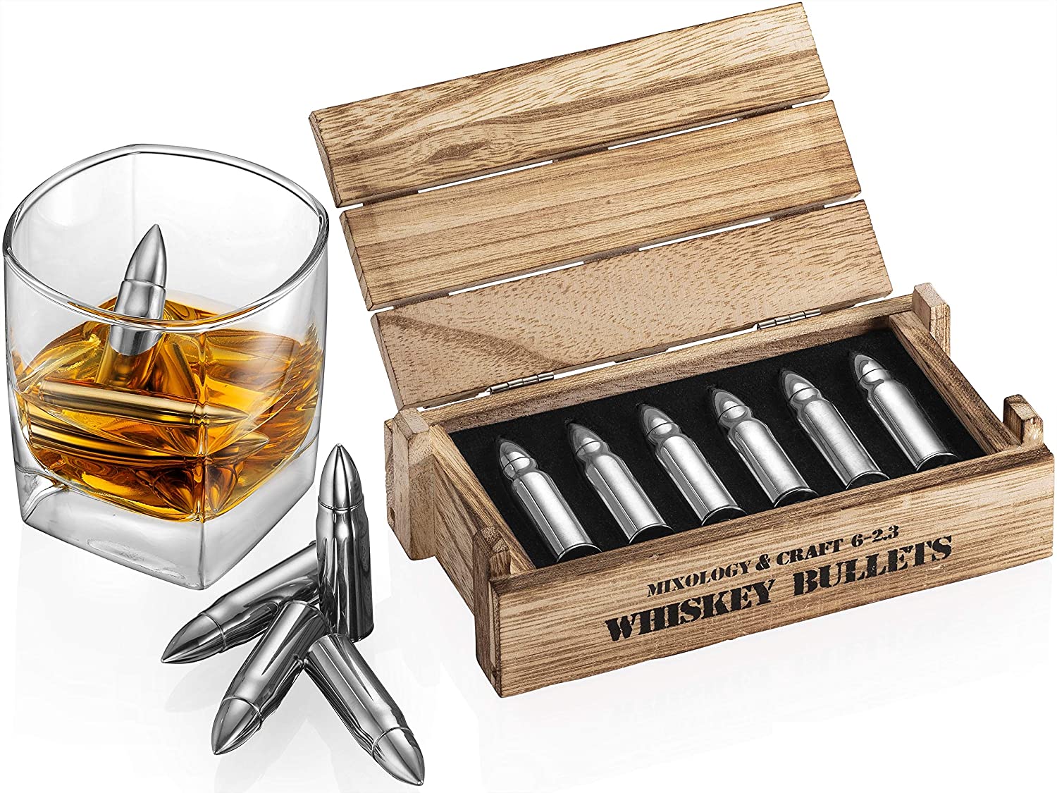 Big discounting Old Fashioned Glass - amazon choice hot selling bullet shape reused whiskey ice cube stone by army wooden box  – Shunstone