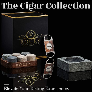 Amazion Choice reused ice rock cube stone round whiskey stone and cigar cutter nature stone ashtray luxury wine gift set