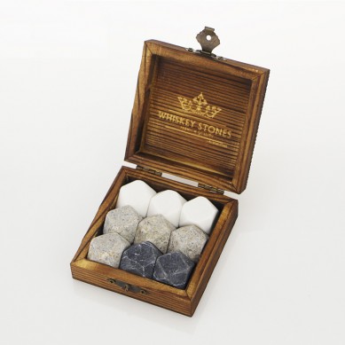 Popular whiskey set Small wooden box Diamonds whiskey stone 9 pcs of high quantity chilling stone