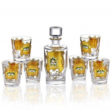 Amazon Hot Seller Luxury Customized Painted Gold Enamel Flower Lead-Free Crystal Engraved Whiskey Bottle Set