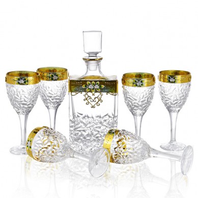 New Painted Gold Enamel Flower Crystal Engraved Goblet Glass Decanter Tequila Liquor Glass Bottle For Whiskey