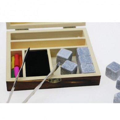 Popular kit 9 pcs of Grey whiskey ice cube stones with stainless steel straw and tong