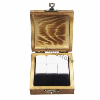 6 piezas de piedra escalofriante regalo de piedra de whisky bolsas de terciopelo negro cajas de madera en llamas