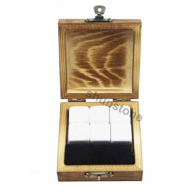 6pcs chilling stone whiskey stone gift Black velvet bags burning wooden boxes