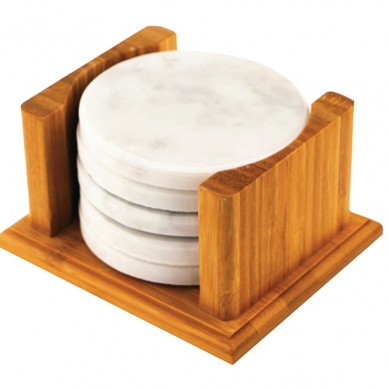 Pack of 5 Marble Coaster for Drinks nature White marble Drinks Coasters Round Cup Mat Pad for Home