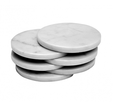 Pack of 5 Marble Coaster for Drinks nature White marble Drinks Coasters Round Cup Mat Pad for Home